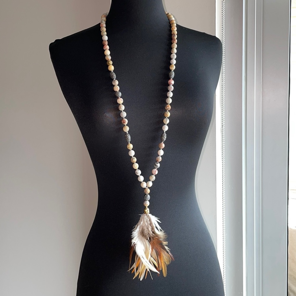 Stunning Stone And Feather Necklace